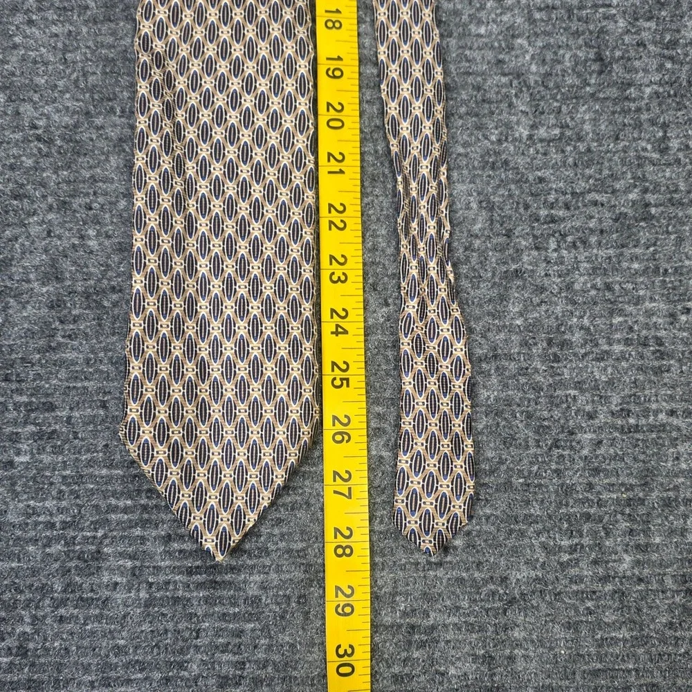 Stafford Executive Silk Tie Men's Tan Navy Blue Geometric Oval Made in Italy